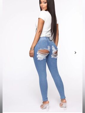 Fashion Nova Light Blue Ripped High-Waist Skinny Jeans